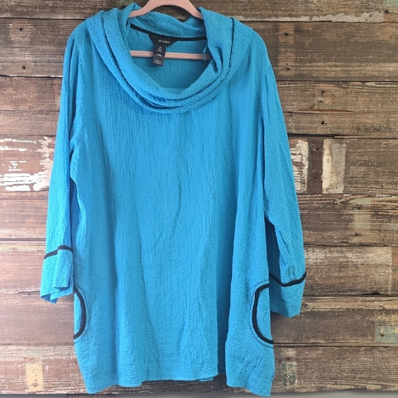 Ali Milea Turquoise Cowl Neck Blouse With Pockets, Plus Size 2X - Picture 1 of 4